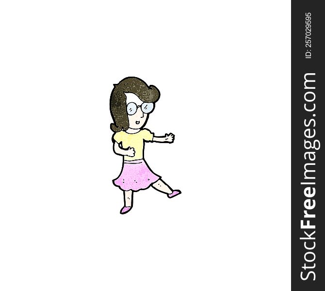 Cartoon Dancing Woman In Spectacles