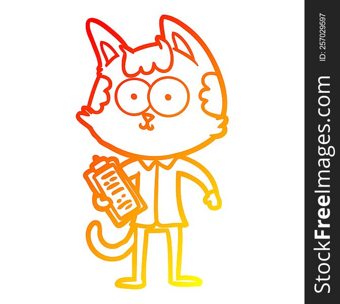 warm gradient line drawing of a happy cartoon salesman cat