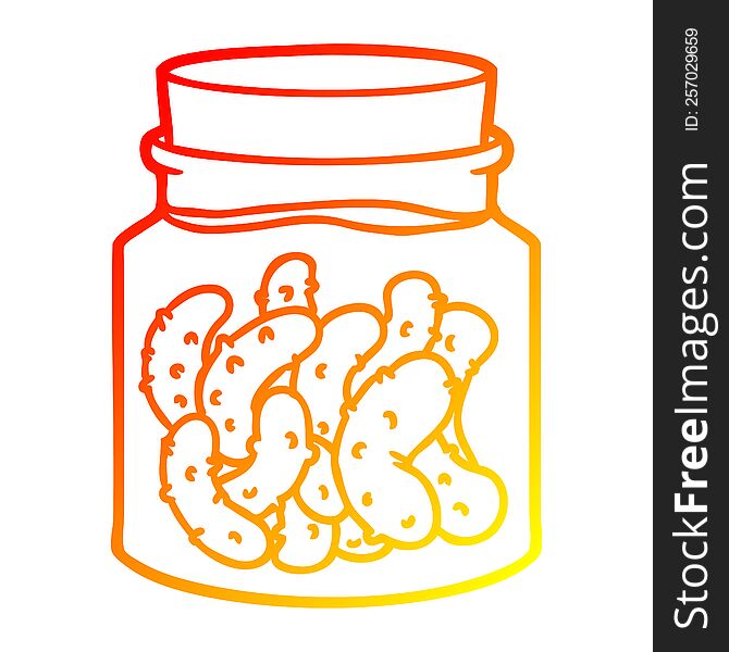 warm gradient line drawing of a cartoon pickled gherkins