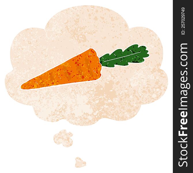 Cartoon Carrot And Thought Bubble In Retro Textured Style