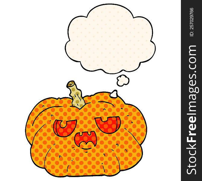 Cartoon Pumpkin And Thought Bubble In Comic Book Style