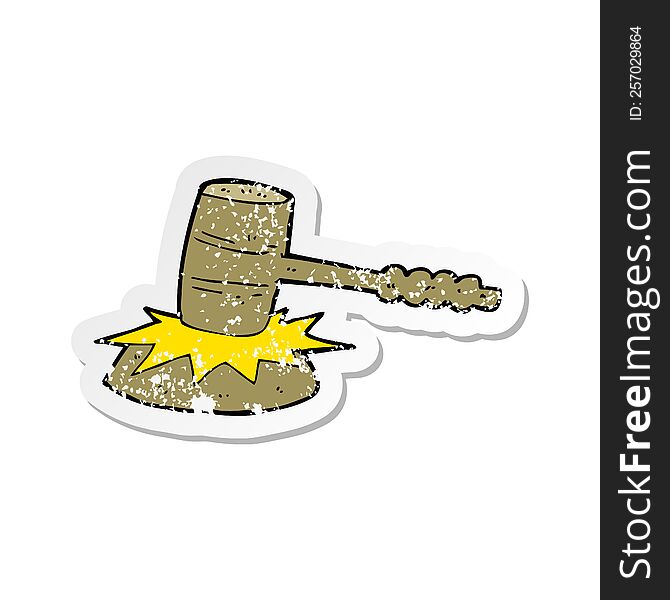 Retro Distressed Sticker Of A Cartoon Gavel Banging