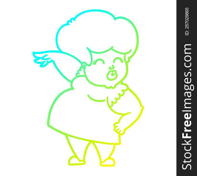 cold gradient line drawing of a cartoon woman making hand gesture