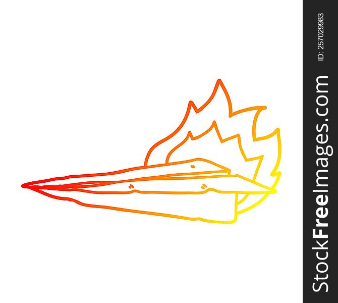 warm gradient line drawing of a cartoon burning paper airplane