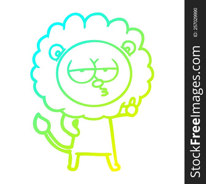 cold gradient line drawing of a cartoon bored lion