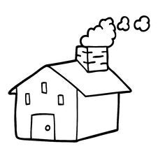 Line Drawing Cartoon House With Smoking Chimney Stock Photography