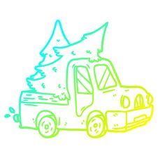 Cold Gradient Line Drawing Pickup Truck Carrying Christmas Trees Stock Images