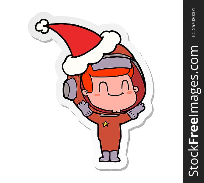 happy hand drawn sticker cartoon of a astronaut man wearing santa hat. happy hand drawn sticker cartoon of a astronaut man wearing santa hat