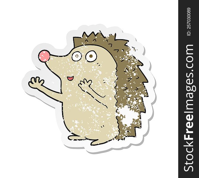 Retro Distressed Sticker Of A Cartoon Cute Hedgehog