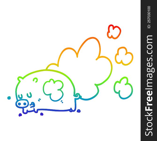 Rainbow Gradient Line Drawing Cartoon Smelly Pig