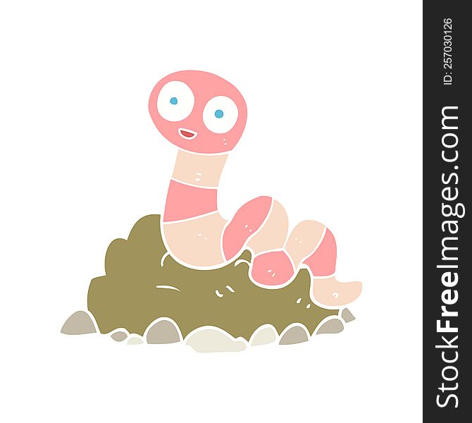Flat Color Illustration Of A Cartoon Earthworm