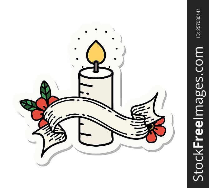 tattoo style sticker with banner of a candle
