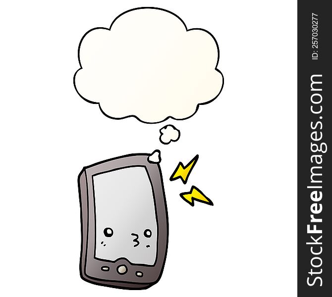 Cartoon Mobile Phone And Thought Bubble In Smooth Gradient Style