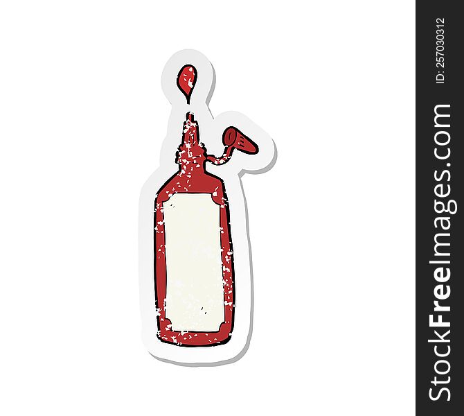 retro distressed sticker of a cartoon ketchup bottle