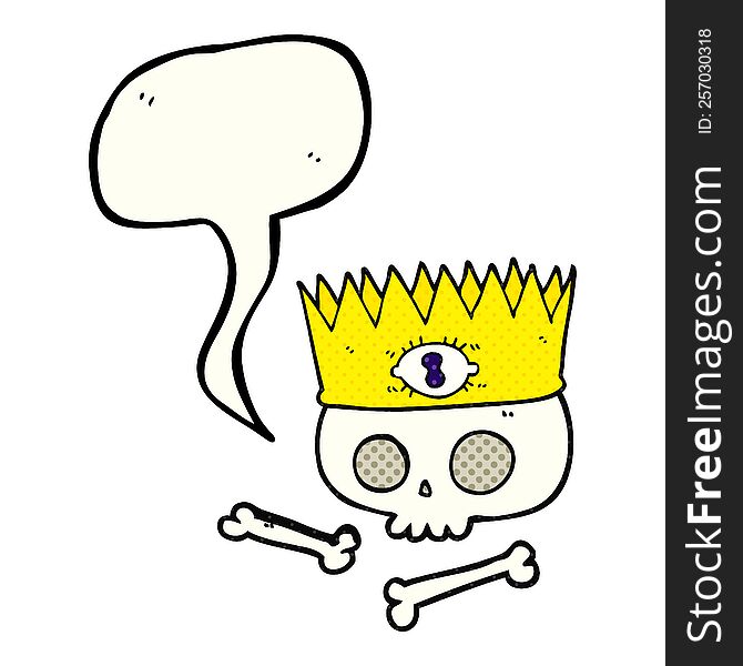 freehand drawn comic book speech bubble cartoon magic crown on old skull