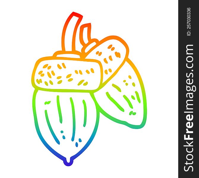 rainbow gradient line drawing of a cartoon acorn