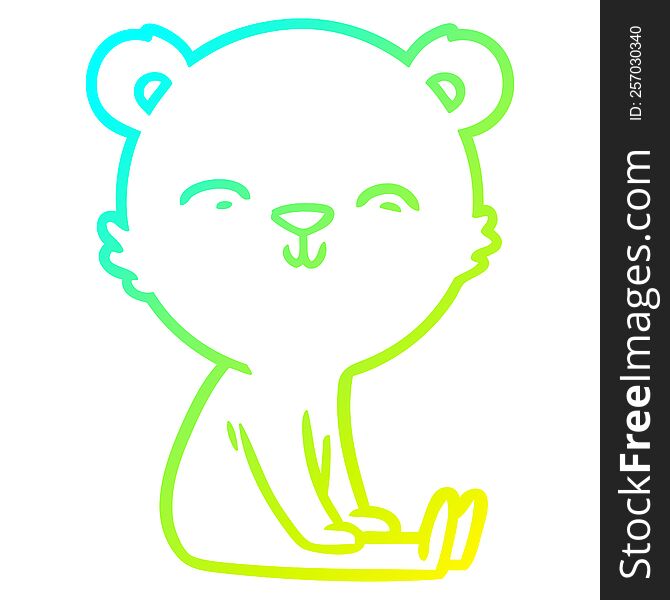Cold Gradient Line Drawing Happy Cartoon Polar Bear Sitting