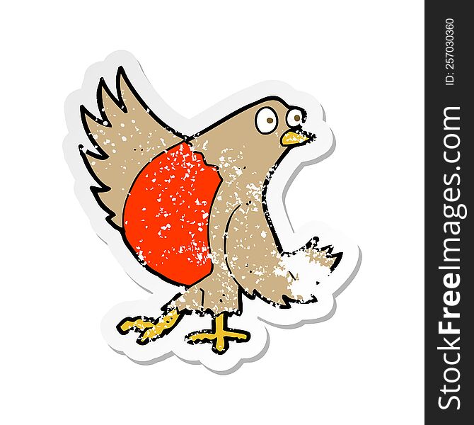 Retro Distressed Sticker Of A Cartoon Dancing Robin