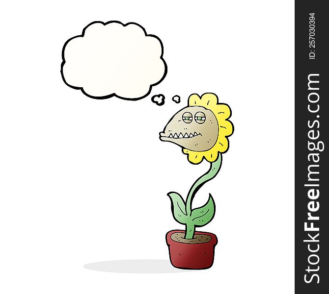 cartoon monster flower with thought bubble