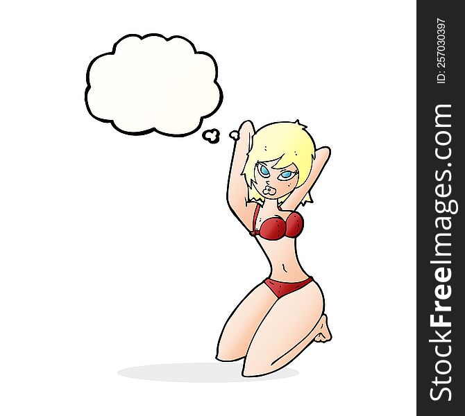 Cartoon Sexy Woman Posing With Thought Bubble