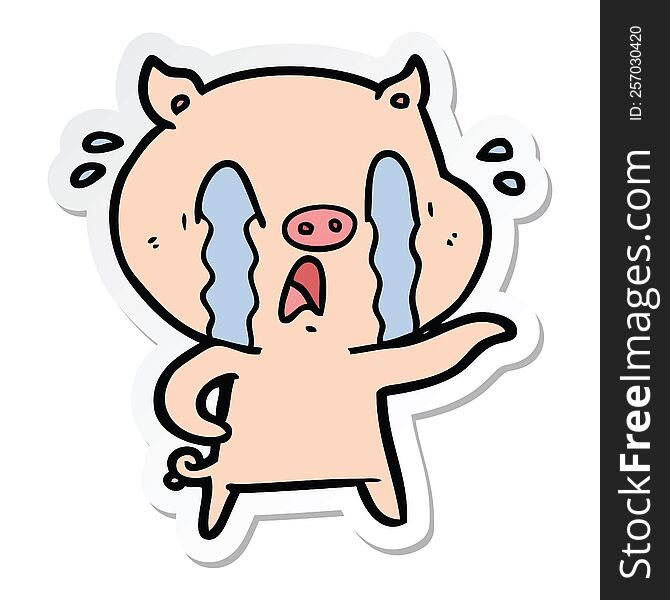 Sticker Of A Crying Pig Cartoon