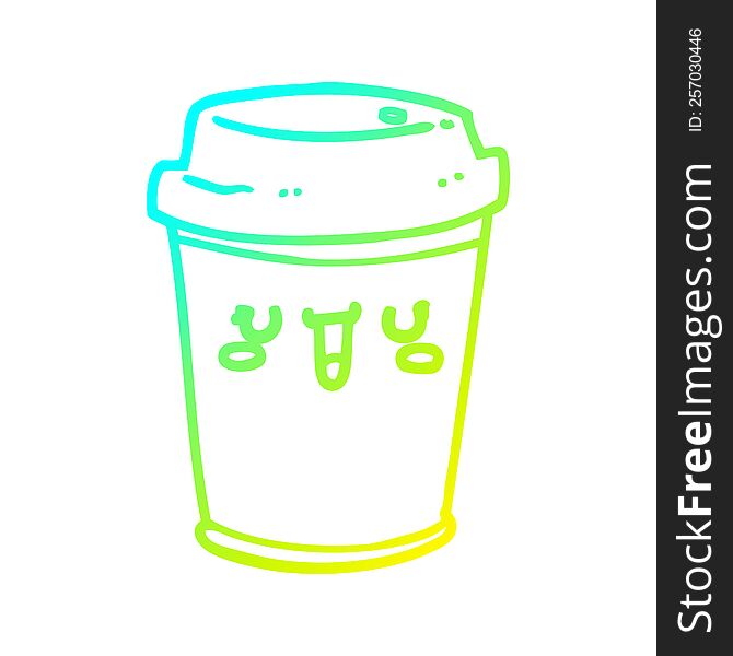 cold gradient line drawing of a cartoon take out coffee