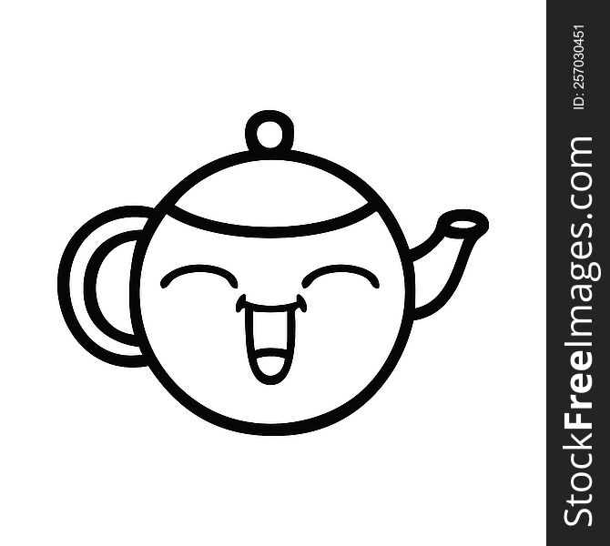 Line Drawing Cartoon Happy Teapot