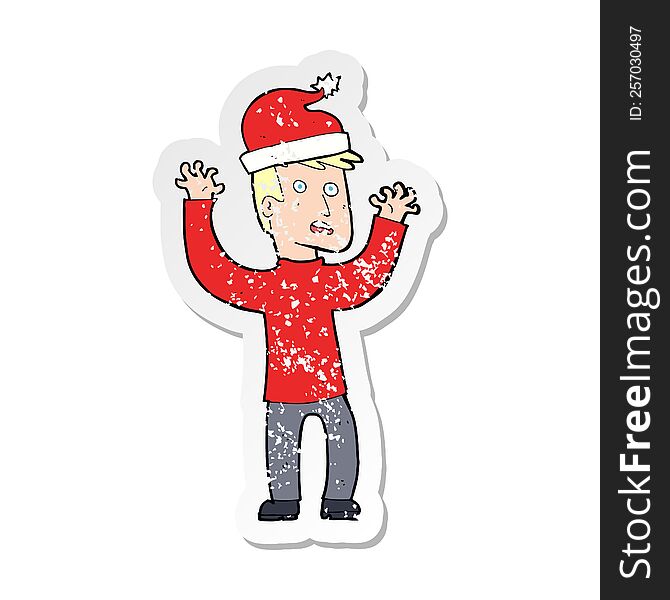 retro distressed sticker of a cartoon man ready for christmas