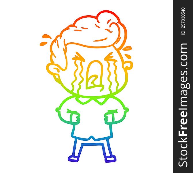 Rainbow Gradient Line Drawing Cartoon Crying Man
