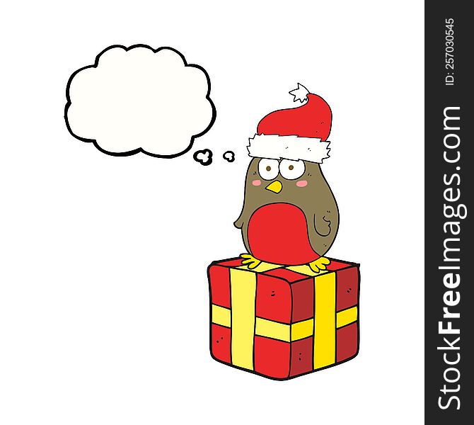 thought bubble cartoon robin on present