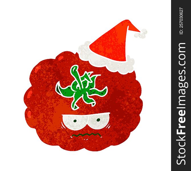Retro Cartoon Of A Angry Tomato Wearing Santa Hat