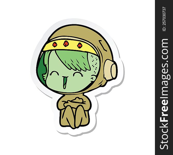 Sticker Of A Happy Cartoon Space Girl