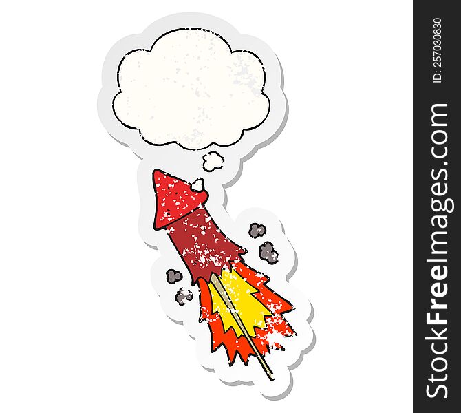 Cartoon Firework And Thought Bubble As A Distressed Worn Sticker