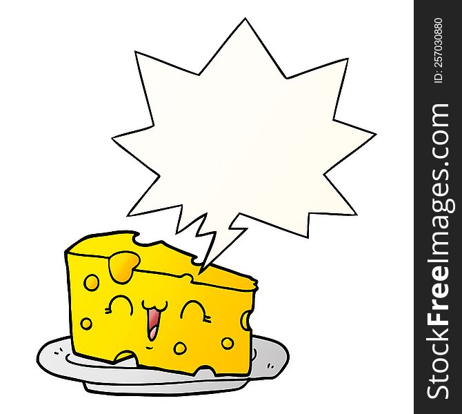 Cute Cartoon Cheese And Speech Bubble In Smooth Gradient Style