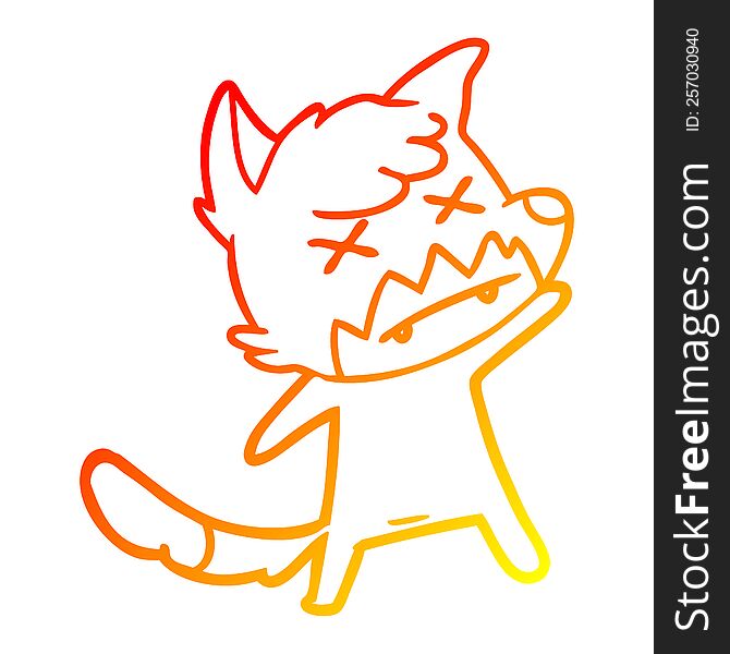 warm gradient line drawing of a cartoon cross eyed fox