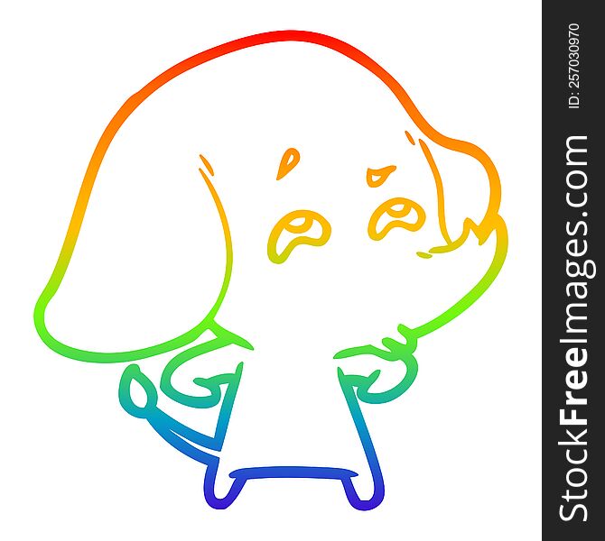 rainbow gradient line drawing of a cartoon elephant remembering