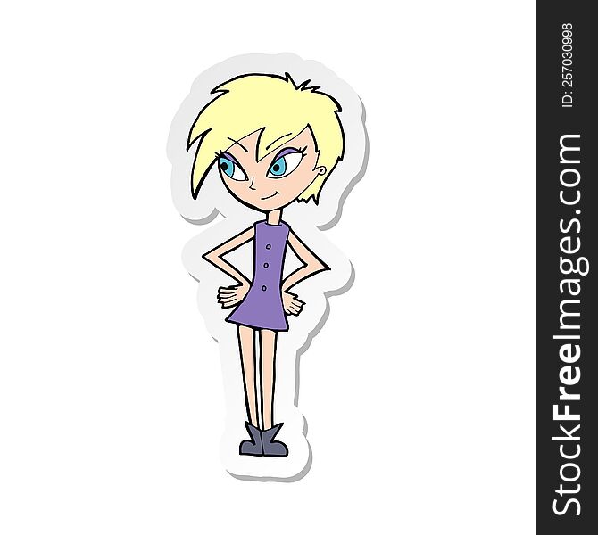 Sticker Of A Cartoon Girl With Hands On Hips