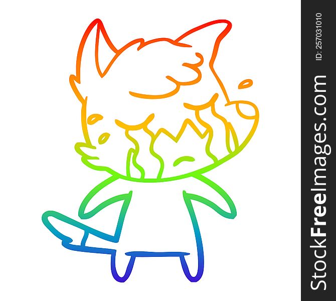 Rainbow Gradient Line Drawing Crying Fox Cartoon