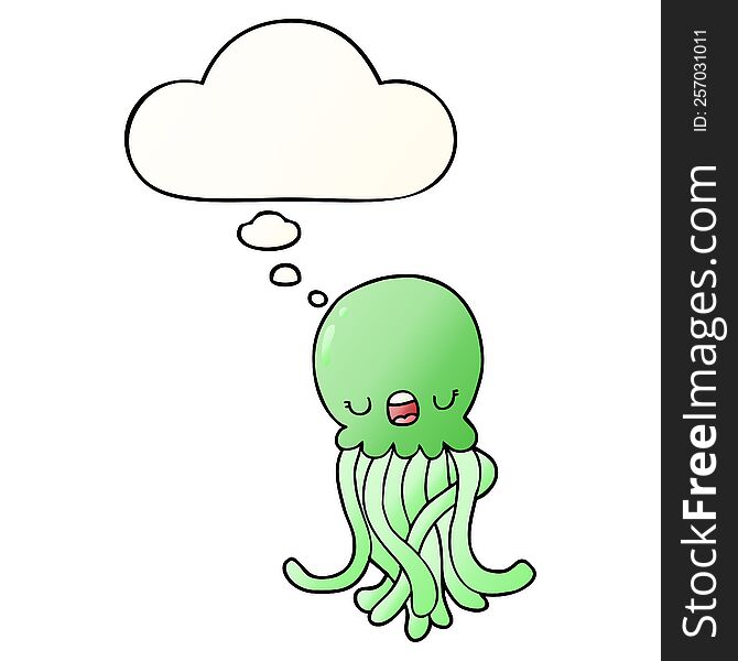 cartoon jellyfish with thought bubble in smooth gradient style
