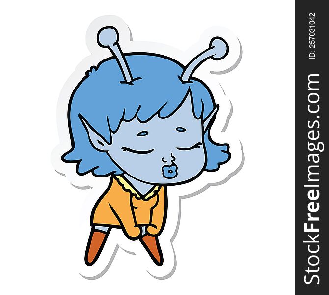 Sticker Of A Cute Alien Girl Cartoon