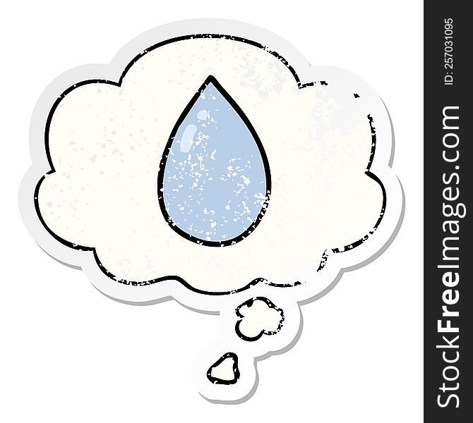 Cartoon Water Droplet And Thought Bubble As A Distressed Worn Sticker