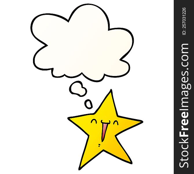 happy cartoon star with thought bubble in smooth gradient style