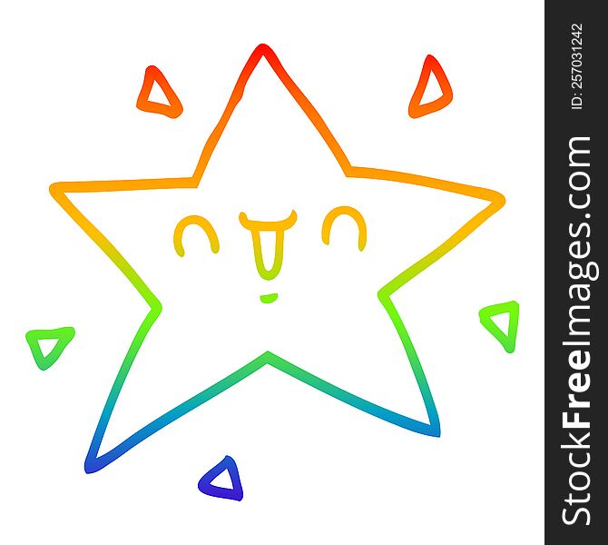 rainbow gradient line drawing of a cartoon happy star