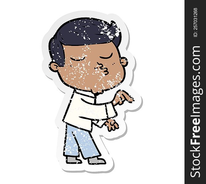 Distressed Sticker Of A Cartoon Model Guy Pouting