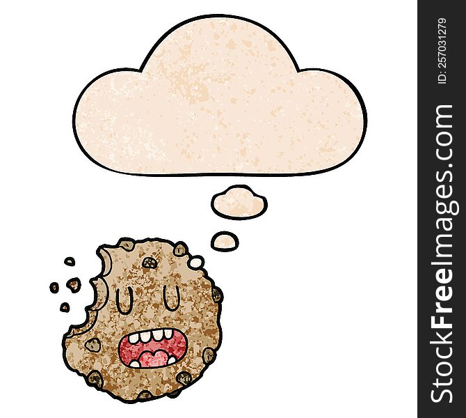 Cartoon Cookie And Thought Bubble In Grunge Texture Pattern Style
