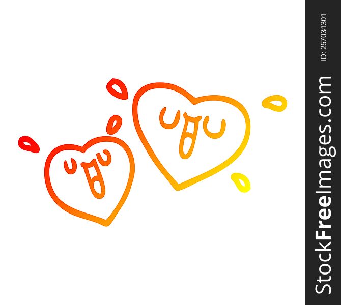 Warm Gradient Line Drawing Happy Cartoon Hearts