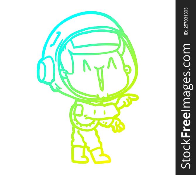 Cold Gradient Line Drawing Happy Cartoon Astronaut Pointing