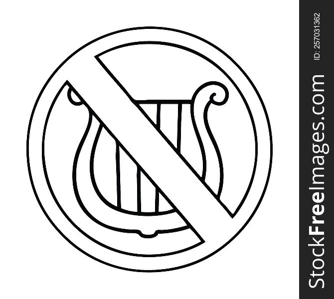 Line Drawing Cartoon No Music Allowed Sign