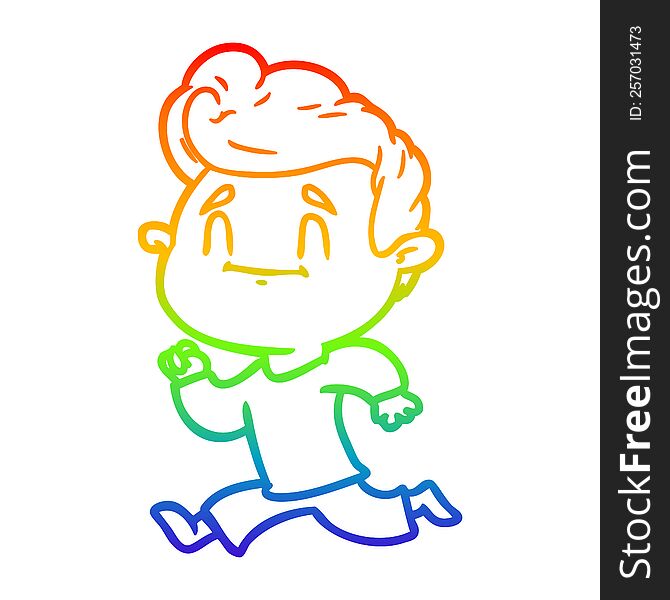 rainbow gradient line drawing of a happy cartoon man exercising