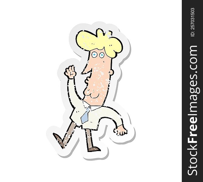 Retro Distressed Sticker Of A Cartoon Office Man